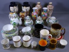 SATSUMA & SIMILAR VASES, four pairs, Japanese teaware, decorative tankards ETC