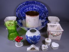 VICTORIAN & LATER POTTERY PLANTERS, VASES and Flo Blue wash bowl