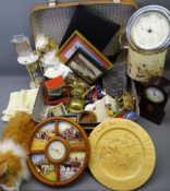 MIXED GROUP OF CLOCKS & COLLECTABLES including an Edwardian inlaid mahogany mantel clock, 27cms H, a