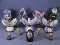 PORCELAIN & OTHER COLLECTABLE EGGS, mainly musical with interior fancies