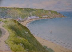 WARREN WILLIAMS ARCA watercolour - coastal scene Nefyn Bay, signed, mounted and framed, 25 x 37cms