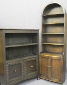 PRIORY STYLE BOOKCASE with base cupboard doors, 113cms H, 87cms W, 32cms D and another taller with