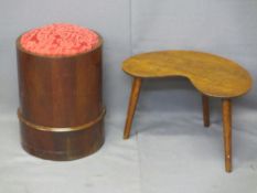 VICTORIAN MAHOGANY CYLINDRICAL STOOL with padded seat (formally a commode) and a 1950s walnut kidney