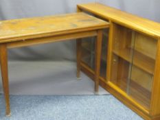 MID-CENTURY BOOKCASE with sliding glass doors, 78cms H, 136cms W, 28cms D and a rectangular