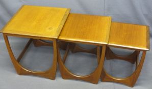 G-PLAN TEAK NEST OF THREE COFFEE TABLES, largest 51cms H, 50cms W, 50cms D