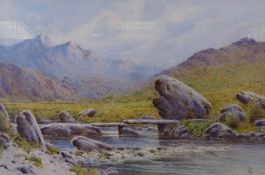 LYNAS GRAY FAMILY watercolour - 'The Old Scab Bridge, Capel Curig', monogrammed, 29 x 44cms