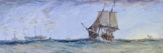 HENRY MOORE watercolour - shipping in rough seas, signed, 12 x 37cms