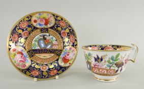 A SWANSEA PORCELAIN JAPAN CUP & SAUCER Pattern No.219 the cup with curvaceous ogee handle, decorated