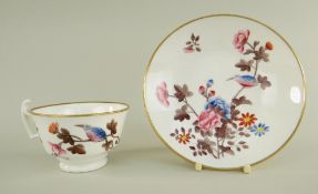 A SWANSEA CUP & SAUCER the cup with curvaceous ogee handle, decorated in the Kingfisher pattern,