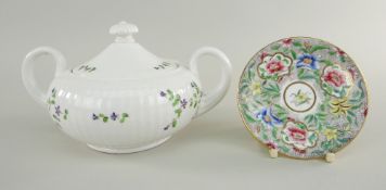 A SWANSEA PORCELAIN SUCRIER & COVER circular and of fluted form with elevated loop handles and