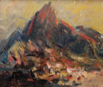 GARETH PARRY oil on canvas - dramatic Eryri view, entitled verso 'Tryfan, Evening', signed, 50 x