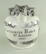 A SWANSEA CAMBRIAN POTTERY TRANSFER JUG IN THE SWISS VILLA PATTERN with dedication to CATHARINE