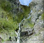 MALCOLM EDWARDS watercolour - Eryri mountains, entitled on Ffin-y-Parc label verso 'Rhinog Gulley'