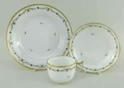 A SWANSEA PORCELAIN PART TEA SERVICE, glassy porcelain, comprising circular dish, 21cms diam, teacup