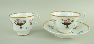 A SWANSEA PORCELAIN TRIO attributed to William Billingsley, painted with pink rose sprigs resting on
