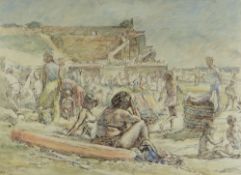 THOMAS RATHMELL mixed media - entitled verso on Watercolour Society of Wales label 'Crowded