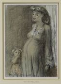 THOMAS RATHMELL pencil and heightening - expectant mother standing with infant, signed, 26.5 x 19cms