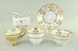 A GROUP OF SWANSEA PORCELAIN TEAWARES comprising gilt decorated trio, fluted gilded cup and rose and