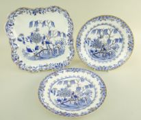 THREE SWANSEA PORCELAIN ITEMS PRINTED WITH ELEPHANT ROCK PATTERN comprising lobed square dish, 23.