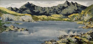 CHARLES WYATT WARREN oil on board - Y Wyddfa (Snowdon) from Llyn Mymbyr, signed and signed verso