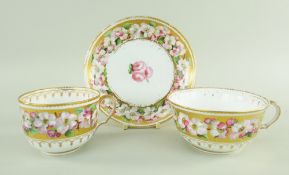 A SWANSEA PORCELAIN TRIO painted with circling anemone to a gold band reserve, the interior with