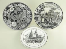 THREE SWANSEA DILLWYN POTTERY MONOCHROME TRANSFER PLATES comprising 'Women with Baskets', c.1824-