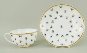 A NANTGARW PORCELAIN HENSOL CASTLE CUP & SAUCER painted with scattered blue enamel berries and