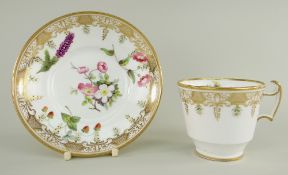 A SWANSEA PORCELAIN COFFEE CUP & SAUCER London shape cup with thick curvaceous ogee handle,