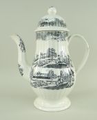 A RARE EARLY SWANSEA COFFEE POT IN THE TRANSFER KNOWN AS 'SMARTLY DRESSED SHEPHERD' circular based