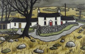 ALAN WILLIAMS acrylic - whitewashed Eryri cottages, entitled verso 'Carneddau Cottages', signed,