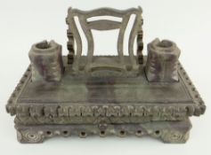 A NINETEENTH CENTURY DYFFRYN OGWEN SLATE DESK STAND of three-piece rectangular form, raised on