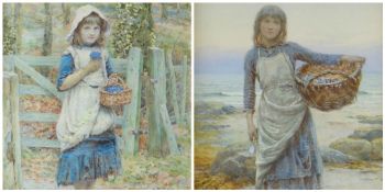HENRY JAMES JOHNSTONE (1835 - 1907) watercolours, a pair - entitled 'The Harvest Of The Rocks',