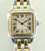 LADIES CARTIER PANTHERE BI-METAL WRISTWATCH in stainless steel and gold, square dial with Roman