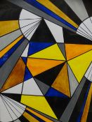 SHAN ECCLES (emerging Deganwy artist) - colourful abstract study in yellows predominantly, signed to
