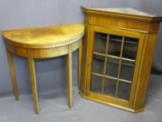 HALF MOON MAHOGANY FOLD OVER TEA TABLE and a mahogany single glazed door hanging wall cupboard,