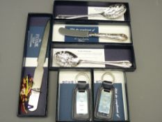 MODERN CRUISE SHIP COMPLIMENTARY SILVER & EPNS WARE to include two hallmarked silver and leather key