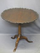 MAHOGANY & OAK BIRD CAGE TILT TOP TRIPOD TABLE, the 70cms diameter shaped edge top on a plain column