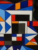 SHAN ECCLES (emerging Deganwy artist) - colourful abstract study in blues and reds, signed to the