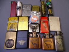 COLLECTABLE FLIP PETROL & GAS LIGHTERS, a quantity, various designs and styles advertising Camel and