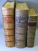 THREE VICTORIAN WELSH FAMILY BIBLES, one with brass mounts and clips