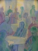 20TH CENTURY oil on canvas - crowd of people, 61 x 56cms