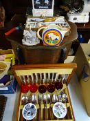 CASED CANTEEN OF CUTLERY, books, lidded sewing table and other collectable items