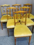 CIRCA 1900 URN & SWAG INLAID MAHOGANY PARLOUR CHAIRS (6) with stuff over seat pads on line inlaid