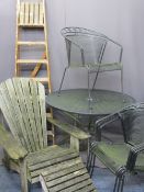 GARDEN FURNITURE ENSEMBLE and a set of vintage wooden step ladders, the garden items to include a