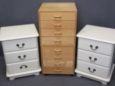 TWO PAIRS OF MODERN BEDSIDE CHESTS including a cream painted pair with three drawers, 59.5cms H,