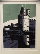 ANN LEWIS limited edition 2/20 lino cut - entitled 'Reflections Caernarfon', signed, 21 x 16cms