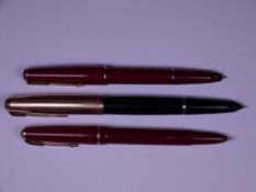 PARKER PENS (3) - two Vintage Red Parker Lady fountain pens, 1. Parker Lady Duofold (c.1958) and