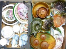 CARNIVAL & ART DECO AMBER GLASSWARE, decorative wall plates and a quantity of Blue & White and other