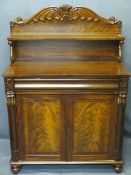 VICTORIAN MAHOGANY CHIFFONIER with carved detail to the top rail and shelf supports on a single