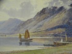 WARREN WILLIAMS ARCA watercolour - lake scene with boats, 36.5 x 60cms